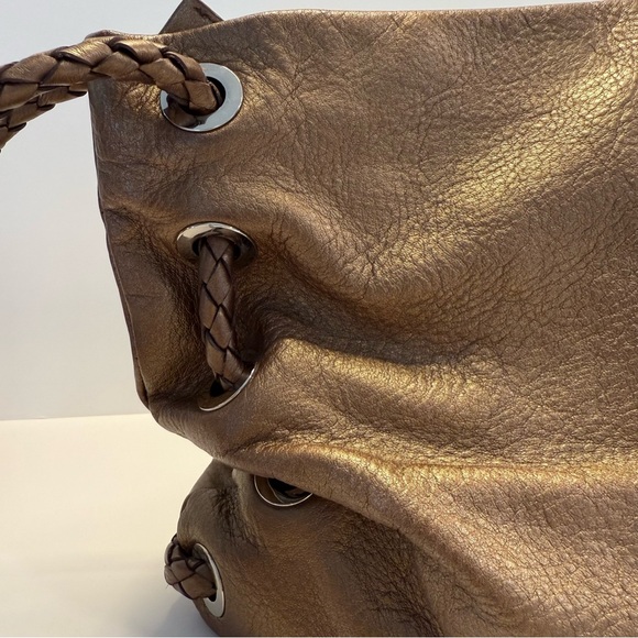 Etienne Aigner Bronze Pebbled Leather Slouchy Hobo Bag Braided Strap - Picture 4 of 16